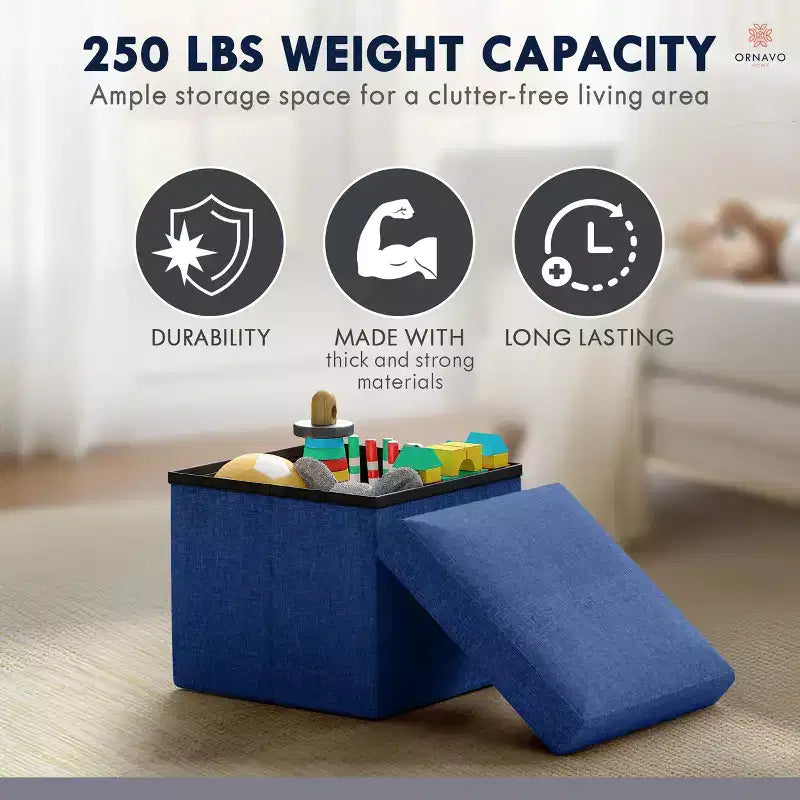 Lot de 2 petits poufs de rangement pliables carrés, 30 cm