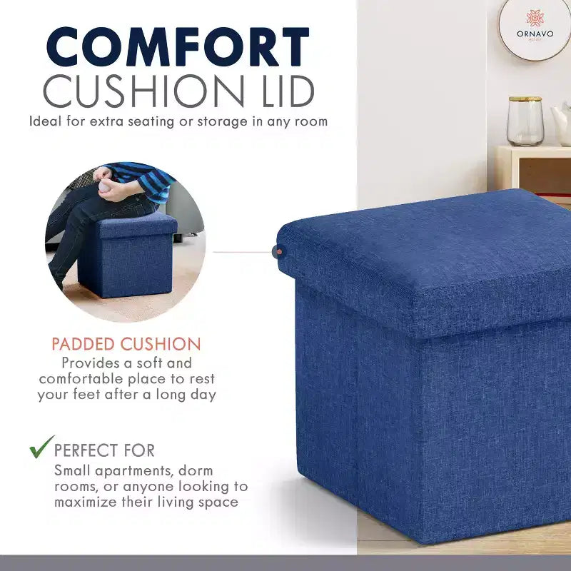 Lot de 2 petits poufs de rangement pliables carrés, 30 cm