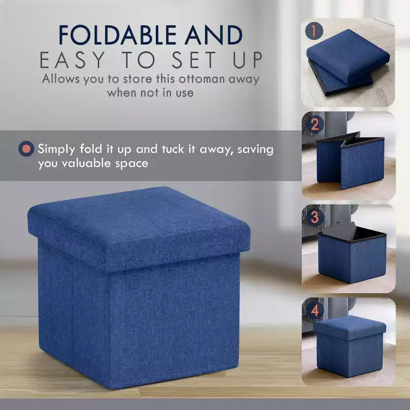 Lot de 2 petits poufs de rangement pliables carrés, 30 cm