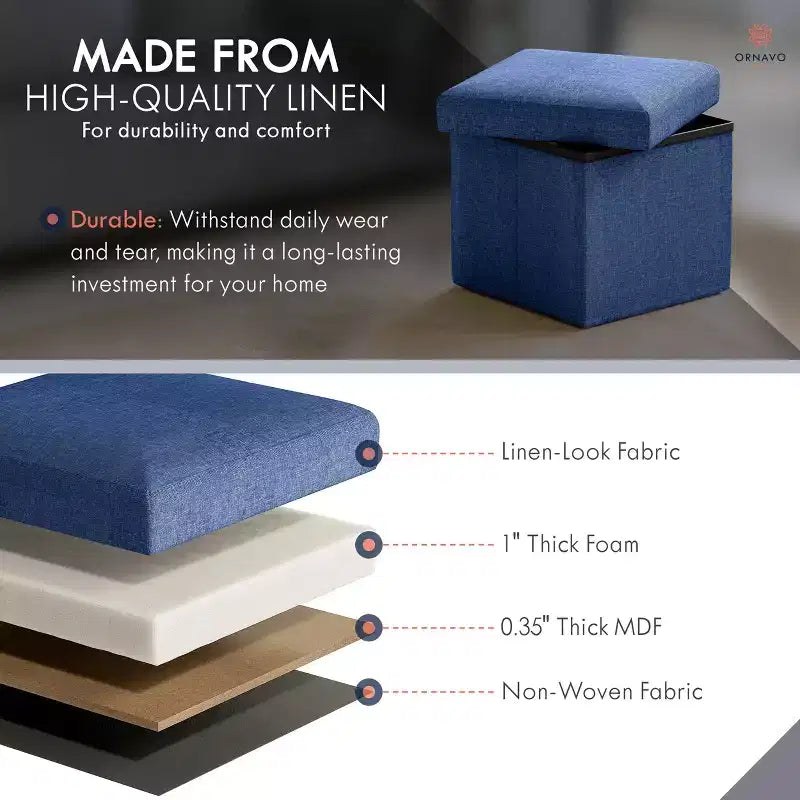 Lot de 2 petits poufs de rangement pliables carrés, 30 cm