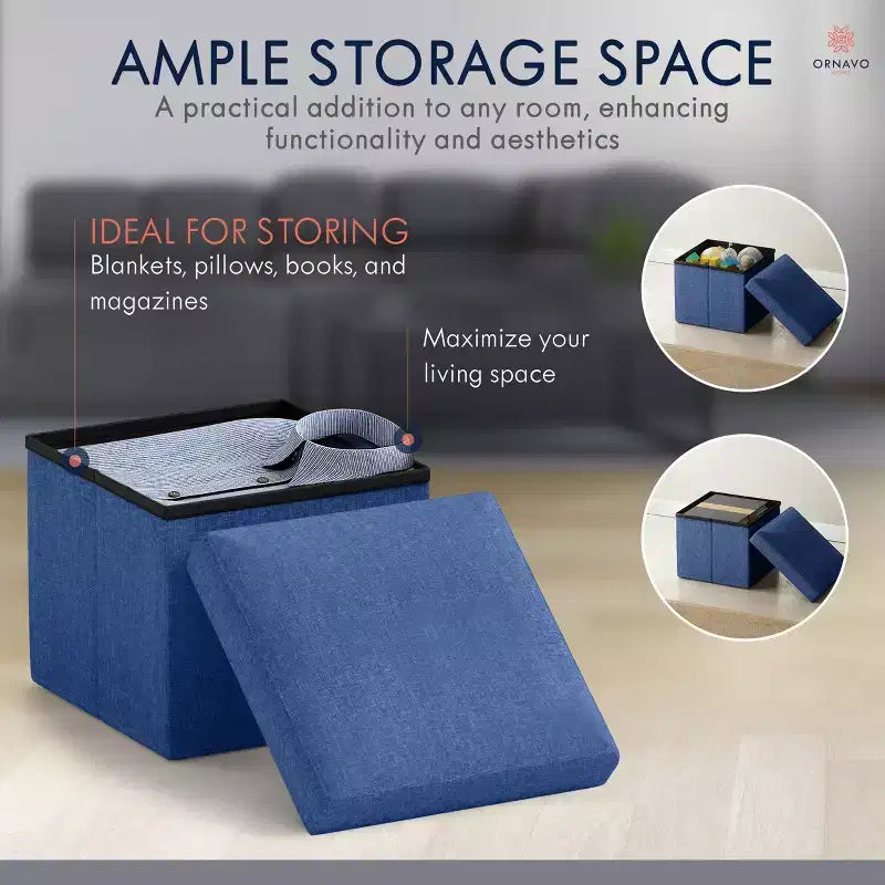 Lot de 2 petits poufs de rangement pliables carrés, 30 cm