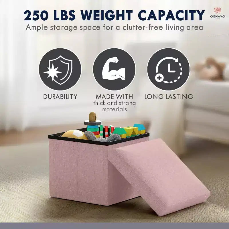 Lot de 2 petits poufs de rangement pliables carrés, 30 cm