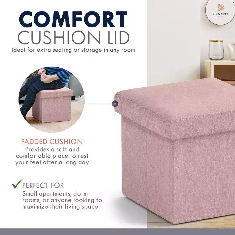 Lot de 2 petits poufs de rangement pliables carrés, 30 cm