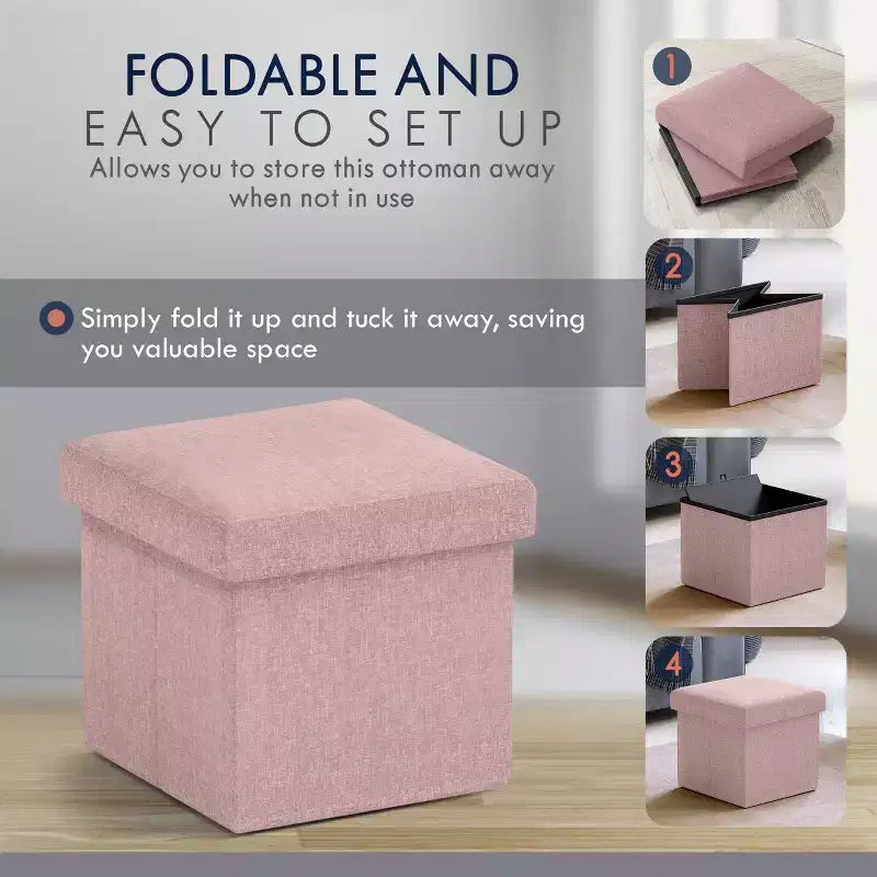 Lot de 2 petits poufs de rangement pliables carrés, 30 cm