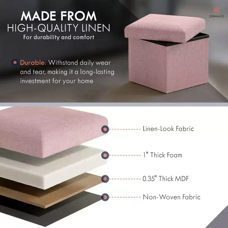 Lot de 2 petits poufs de rangement pliables carrés, 30 cm