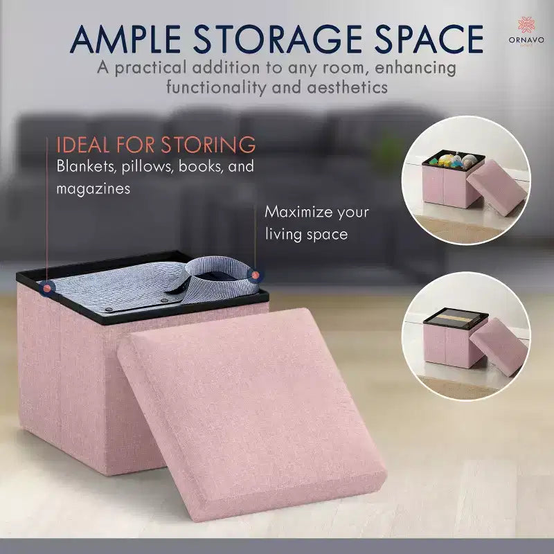 Lot de 2 petits poufs de rangement pliables carrés, 30 cm