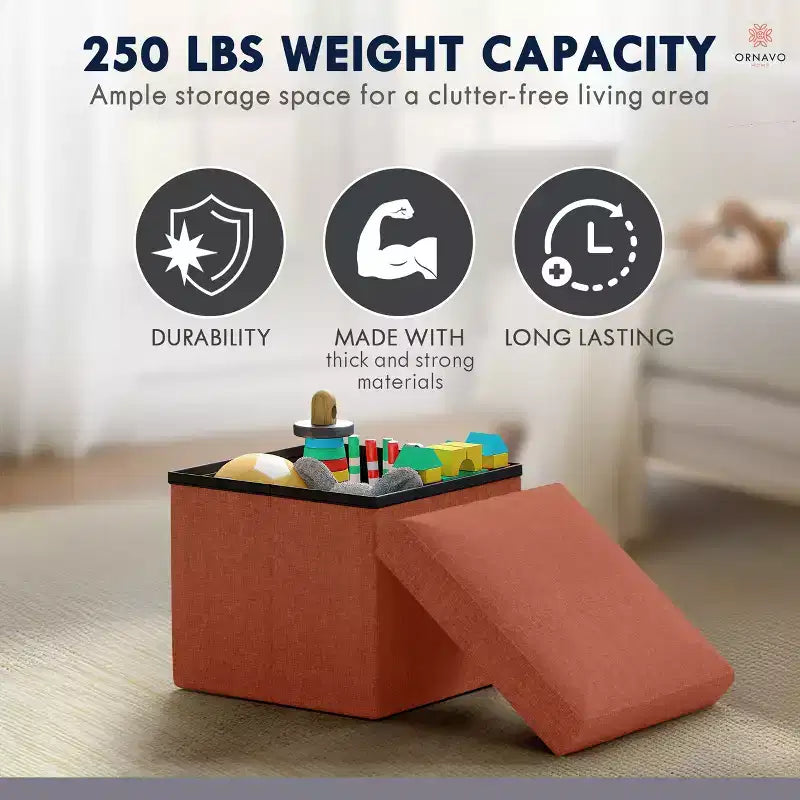 Lot de 2 petits poufs de rangement pliables carrés, 30 cm