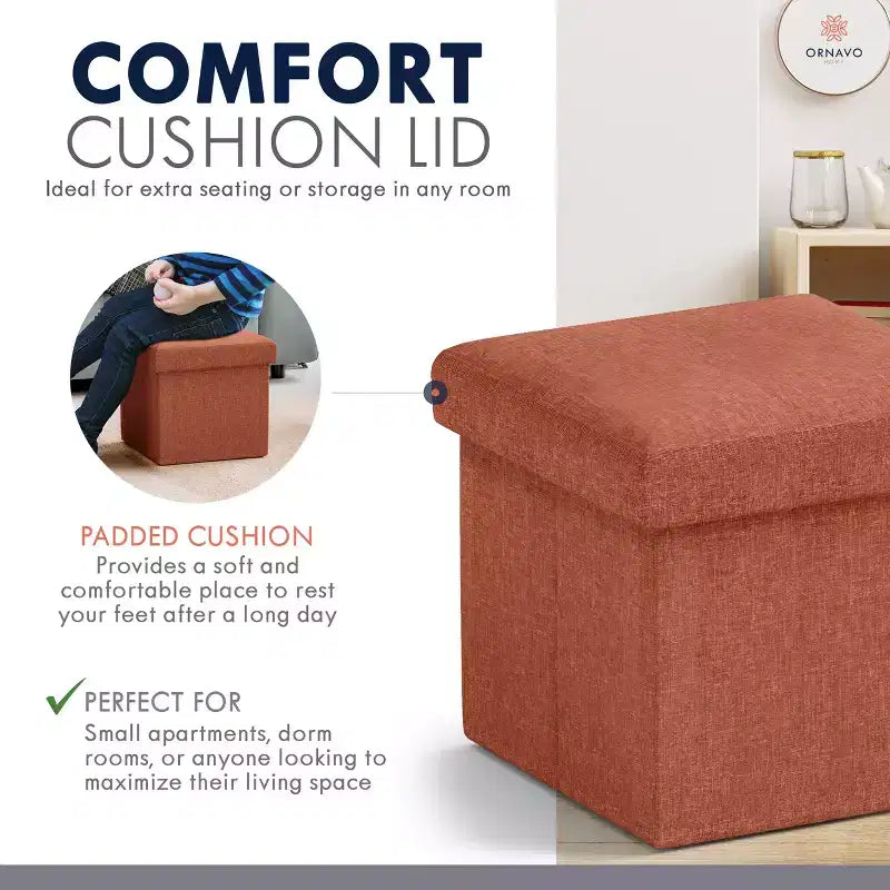 Lot de 2 petits poufs de rangement pliables carrés, 30 cm