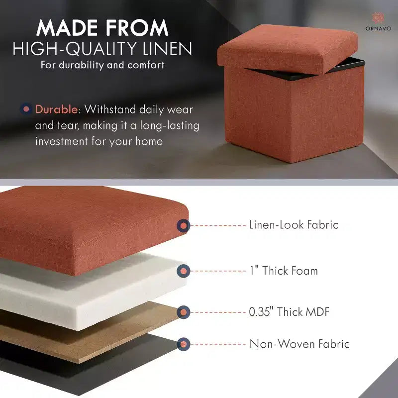 Lot de 2 petits poufs de rangement pliables carrés, 30 cm