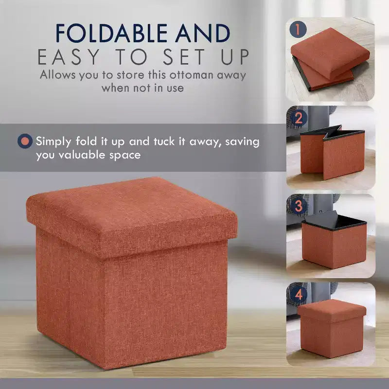 Lot de 2 petits poufs de rangement pliables carrés, 30 cm