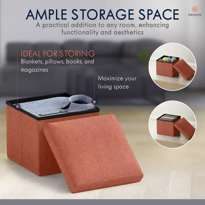 Lot de 2 petits poufs de rangement pliables carrés, 30 cm