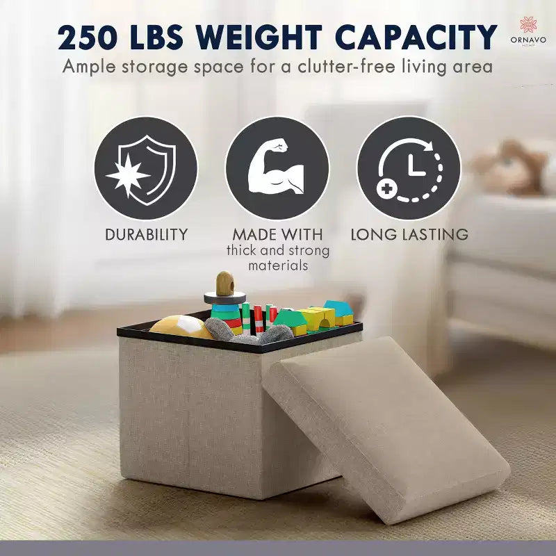 Lot de 2 petits poufs de rangement pliables carrés, 30 cm