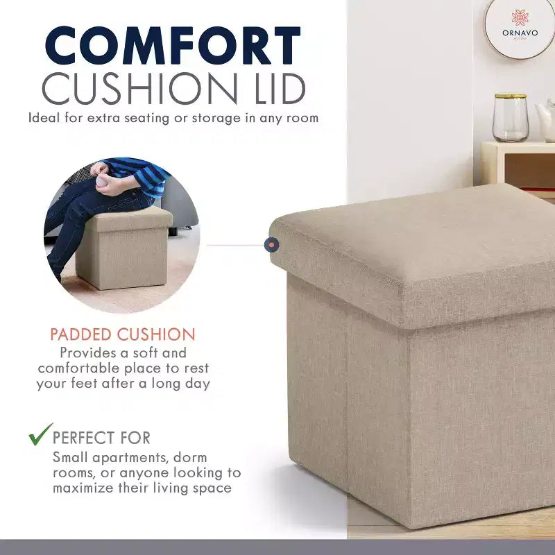 Lot de 2 petits poufs de rangement pliables carrés, 30 cm