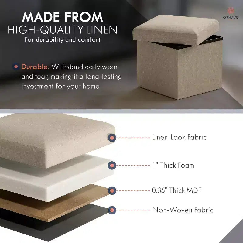 Lot de 2 petits poufs de rangement pliables carrés, 30 cm