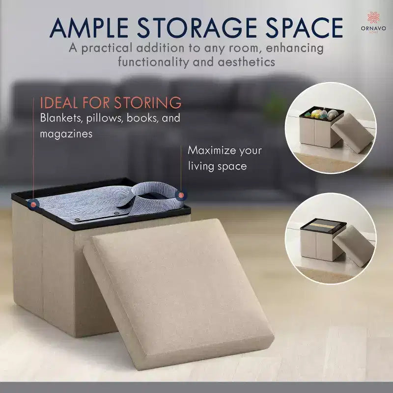 Lot de 2 petits poufs de rangement pliables carrés, 30 cm