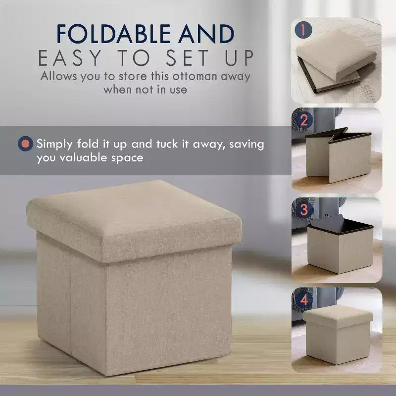Lot de 2 petits poufs de rangement pliables carrés, 30 cm