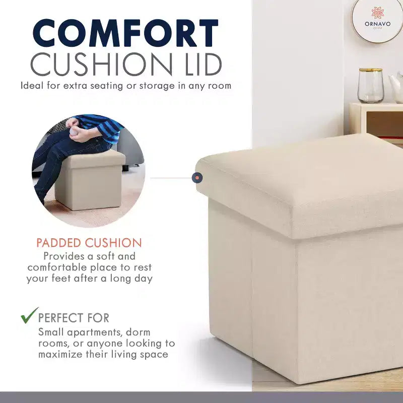 Lot de 2 petits poufs de rangement pliables carrés, 30 cm