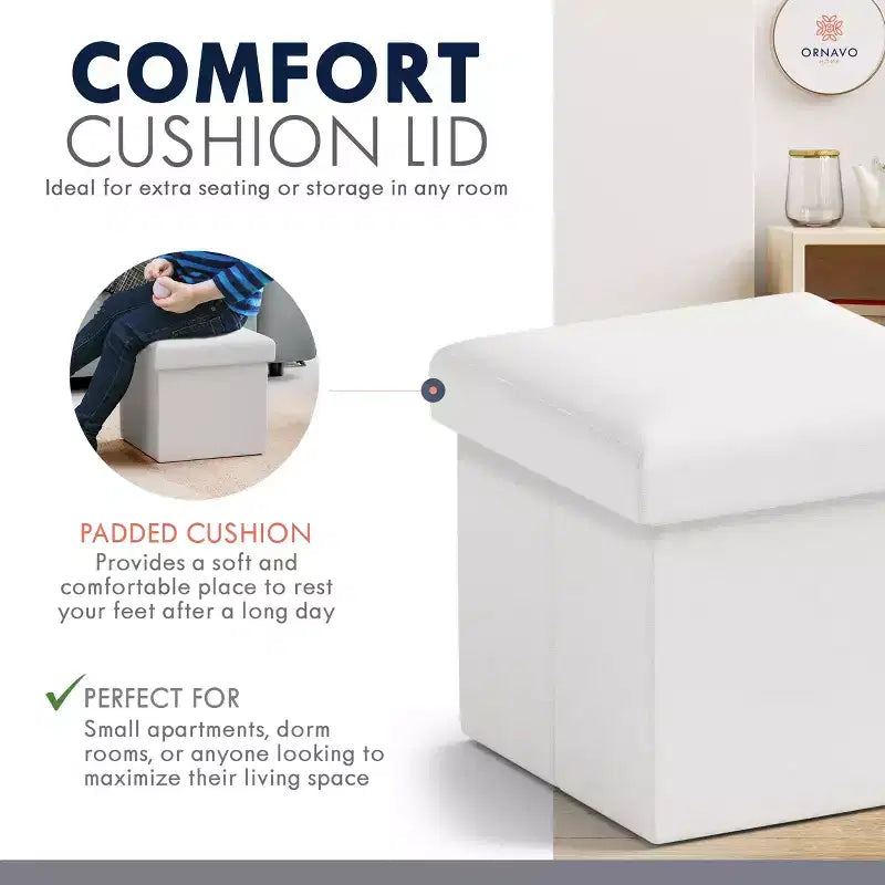 Lot de 2 petits poufs de rangement pliables carrés, 30 cm