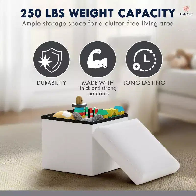 Lot de 2 petits poufs de rangement pliables carrés, 30 cm