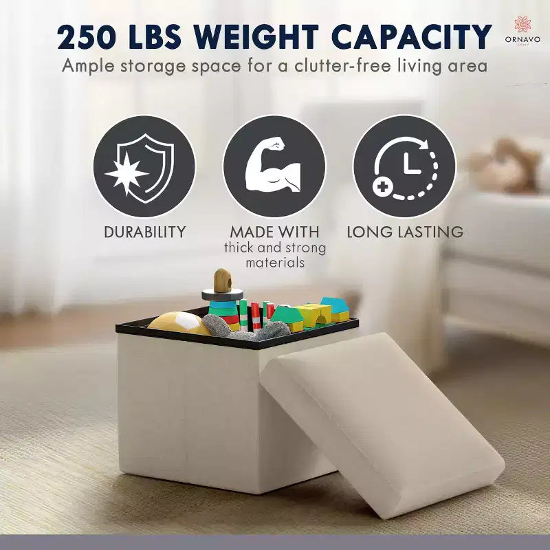 Lot de 2 petits poufs de rangement pliables carrés, 30 cm
