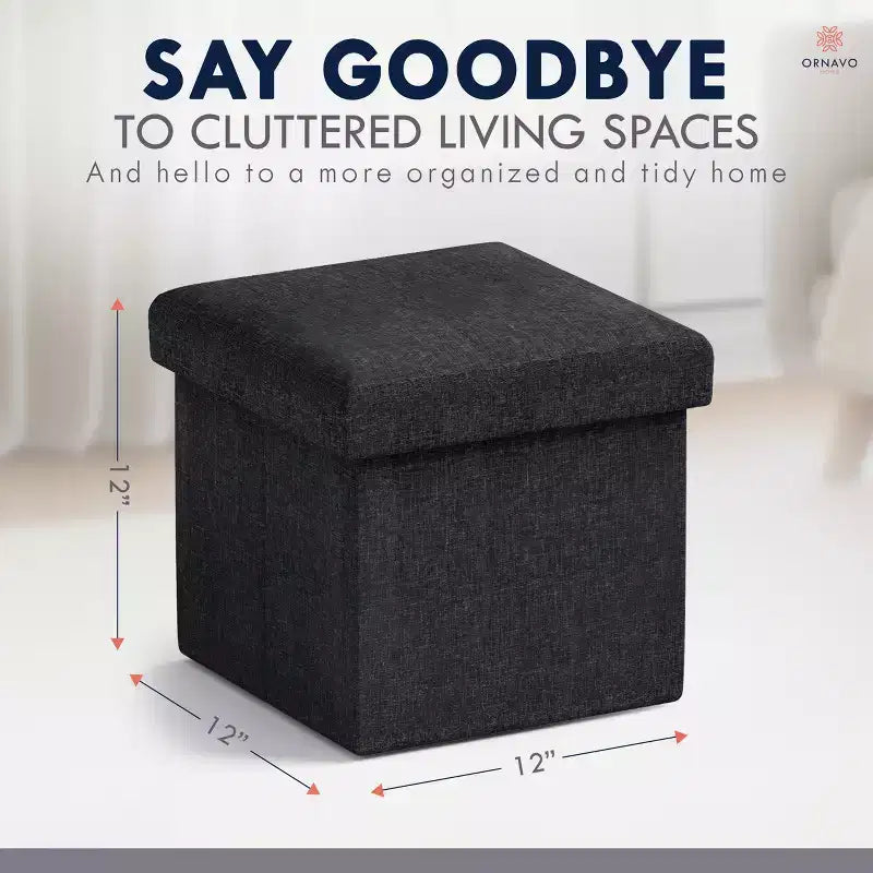 Lot de 2 petits poufs de rangement pliables carrés, 30 cm