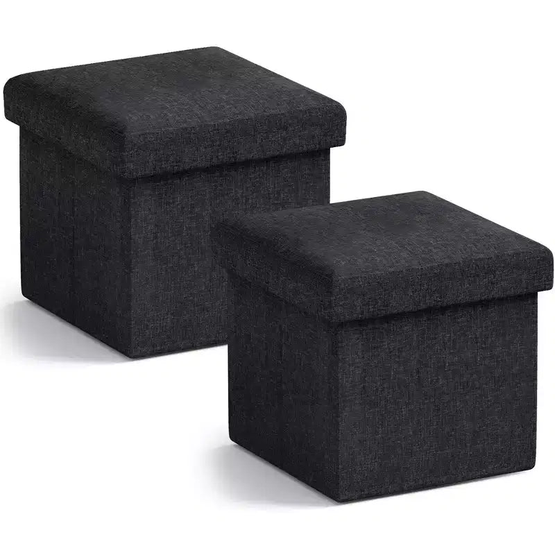 Lot de 2 petits poufs de rangement pliables carrés, 30 cm