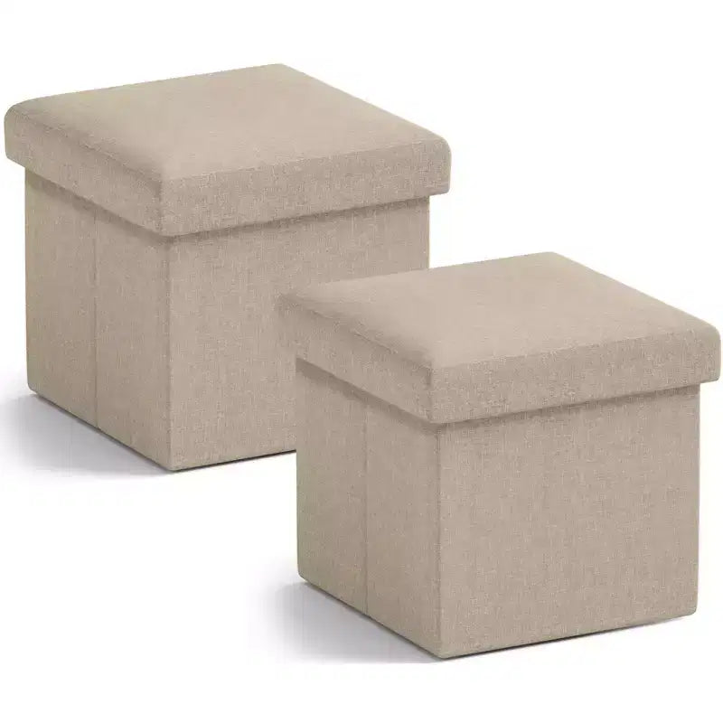 Lot de 2 petits poufs de rangement pliables carrés, 30 cm