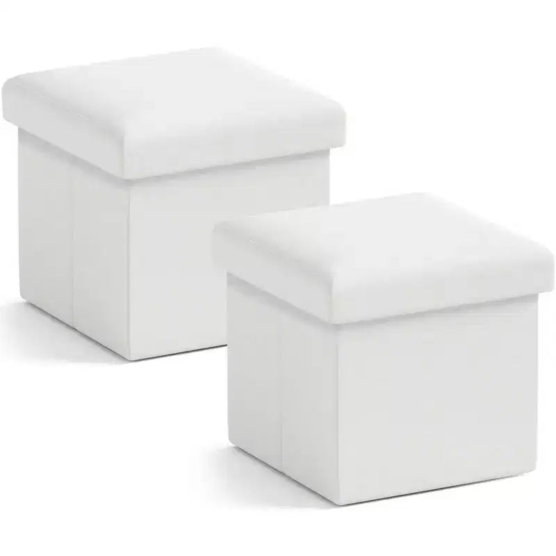 Lot de 2 petits poufs de rangement pliables carrés, 30 cm