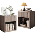 Night Stand Set of 2 With Fluted Drawer Storage End Table, Mid Century Wood Night Stands, Large Modern Farmhouse Nightstand for Bedroom Office