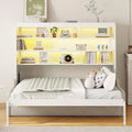 Full/Queen Size Murphy Bed with Folding Sofa, LED Foldable Bed Space Saving Hidden Wall Bed with Built-in Storage Shelves, Beige - ModernLuxe