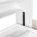 Lit escamotable double/queen avec canapé pliable, éclairage LED et étagères de rangement intégrées, beige