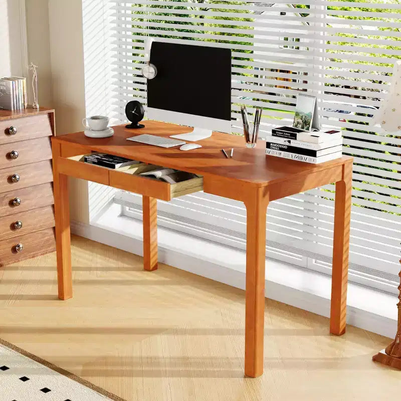 Bureau en bois de style Mid-Century Modern avec deux tiroirs, table d'écriture minimaliste pour bureau à domicile
