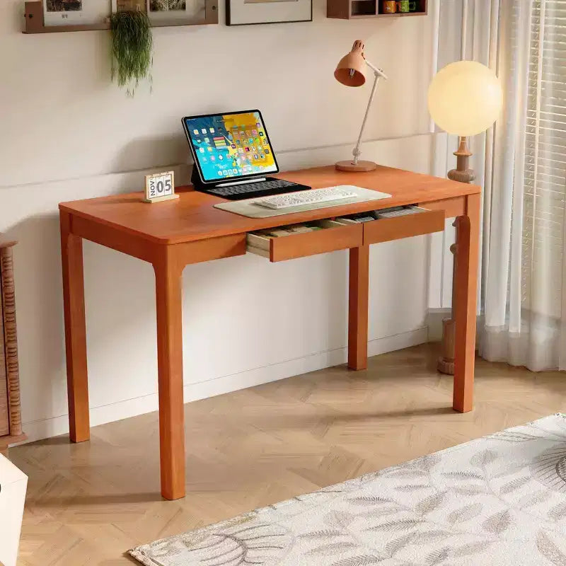 Bureau en bois de style Mid-Century Modern avec deux tiroirs, table d'écriture minimaliste pour bureau à domicile