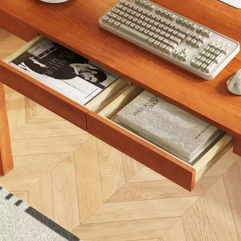 Bureau en bois de style Mid-Century Modern avec deux tiroirs, table d'écriture minimaliste pour bureau à domicile