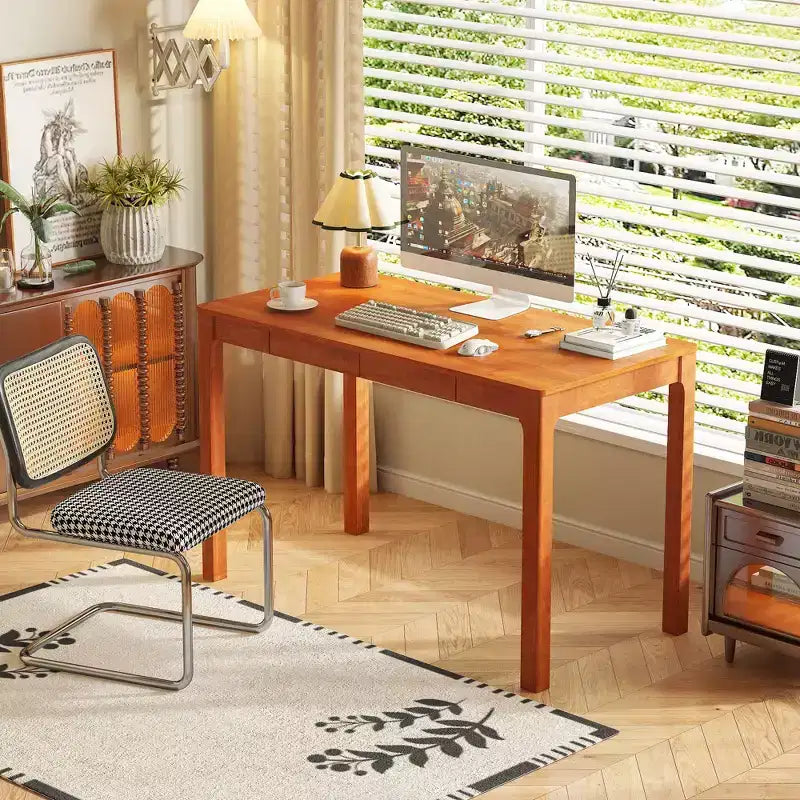 Bureau en bois de style Mid-Century Modern avec deux tiroirs, table d'écriture minimaliste pour bureau à domicile