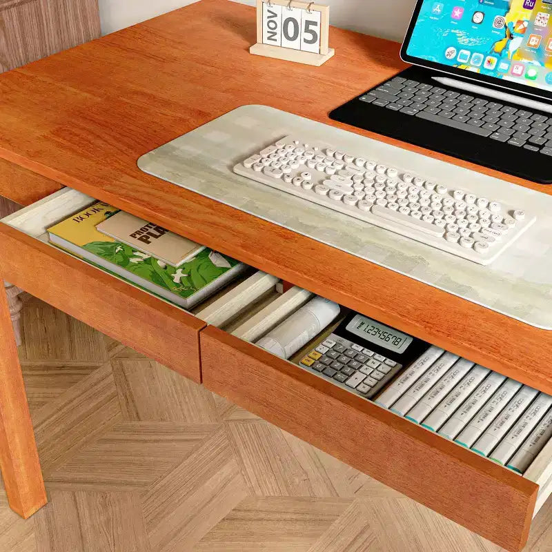 Bureau en bois de style Mid-Century Modern avec deux tiroirs, table d'écriture minimaliste pour bureau à domicile