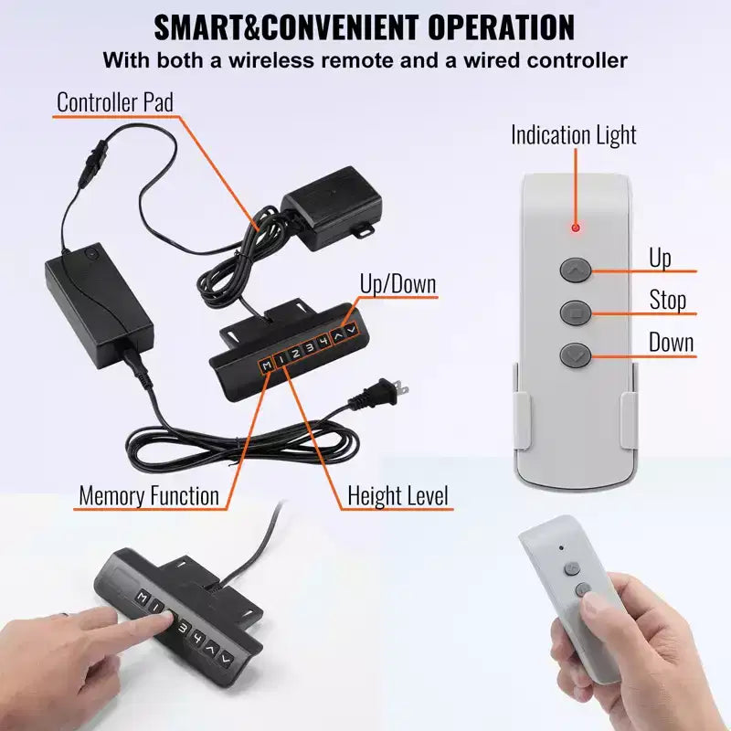 Support TV motorisé à course de 35 pouces pour téléviseurs de 32 à 65 pouces avec télécommande, réglable en hauteur, noir
