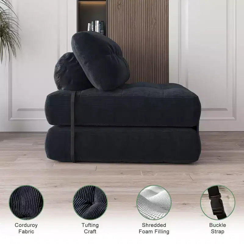 Canapé lit pliant 80" avec oreiller, futon convertible, matelas pliable, velours côtelé