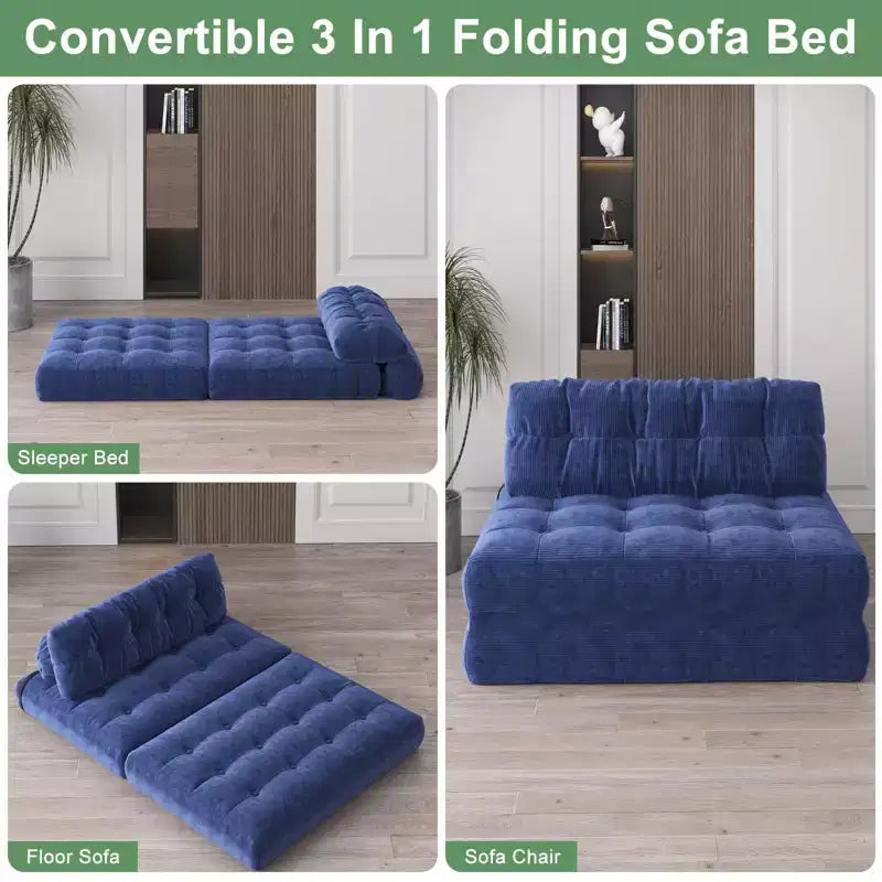 Canapé lit pliant 80" avec oreiller, futon convertible, matelas pliable, velours côtelé