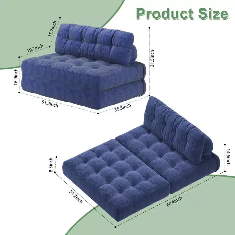 Canapé lit pliant 80" avec oreiller, futon convertible, matelas pliable, velours côtelé