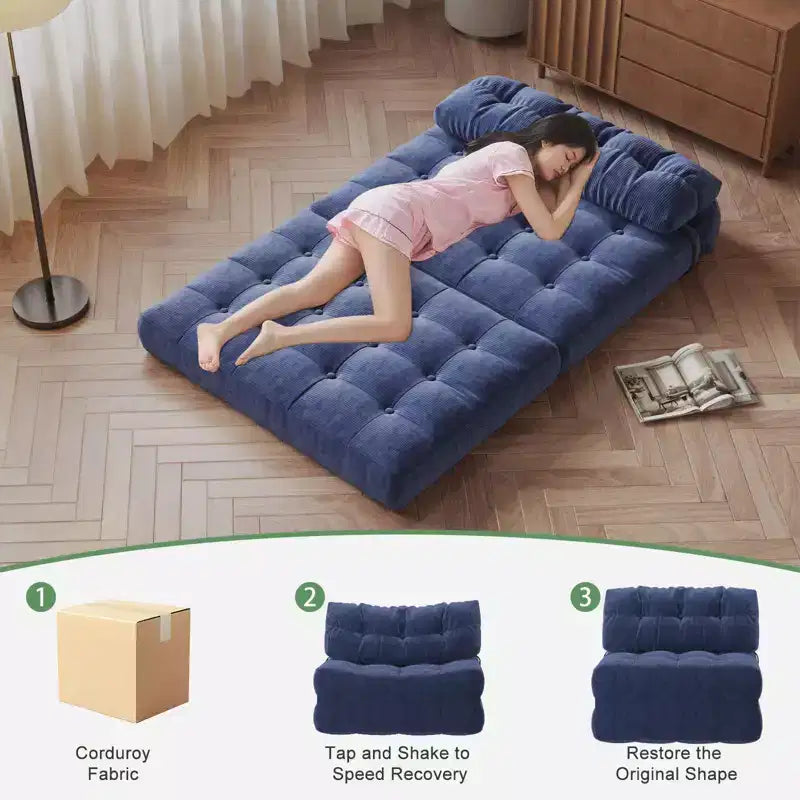 Canapé lit pliant 80" avec oreiller, futon convertible, matelas pliable, velours côtelé