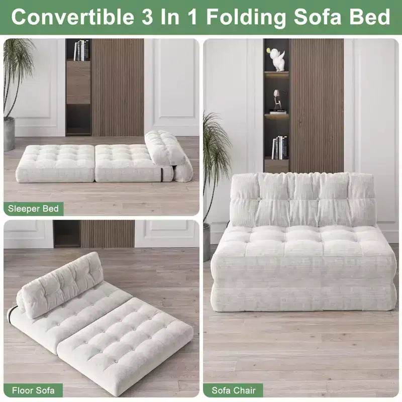 Canapé lit pliant 80" avec oreiller, futon convertible, matelas pliable, velours côtelé