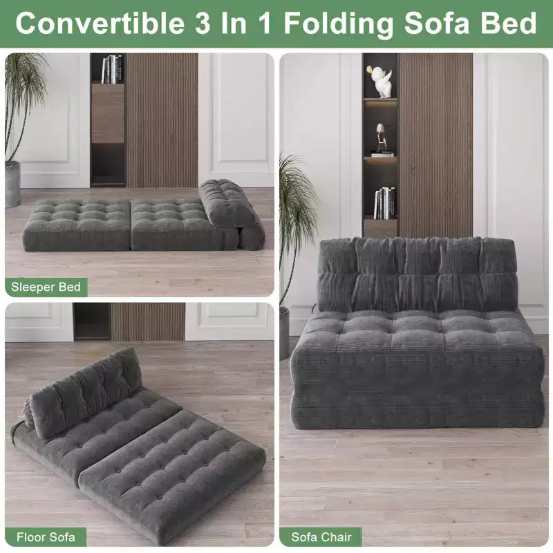 Canapé lit pliant 80" avec oreiller, futon convertible, matelas pliable, velours côtelé