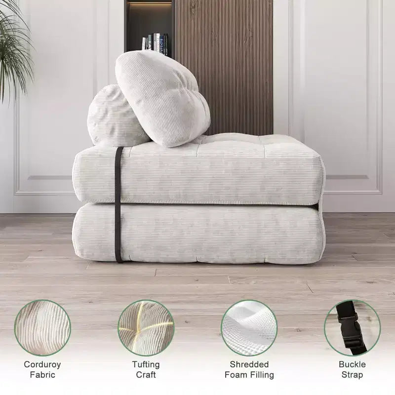 Canapé lit pliant 80" avec oreiller, futon convertible, matelas pliable, velours côtelé