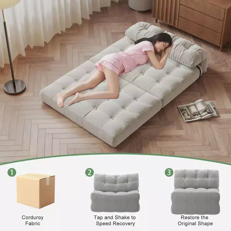 Canapé lit pliant 80" avec oreiller, futon convertible, matelas pliable, velours côtelé