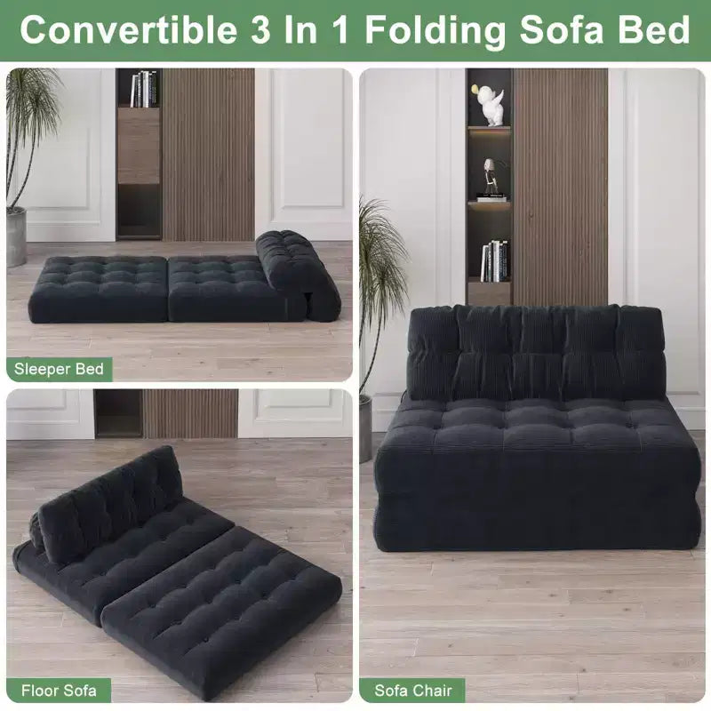 Canapé lit pliant 80" avec oreiller, futon convertible, matelas pliable, velours côtelé