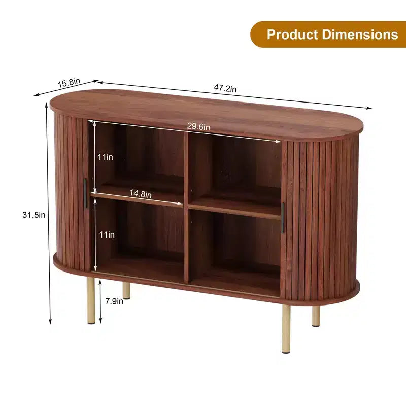 Buffet de rangement de cuisine moderne du milieu du siècle de 47" avec porte coulissante