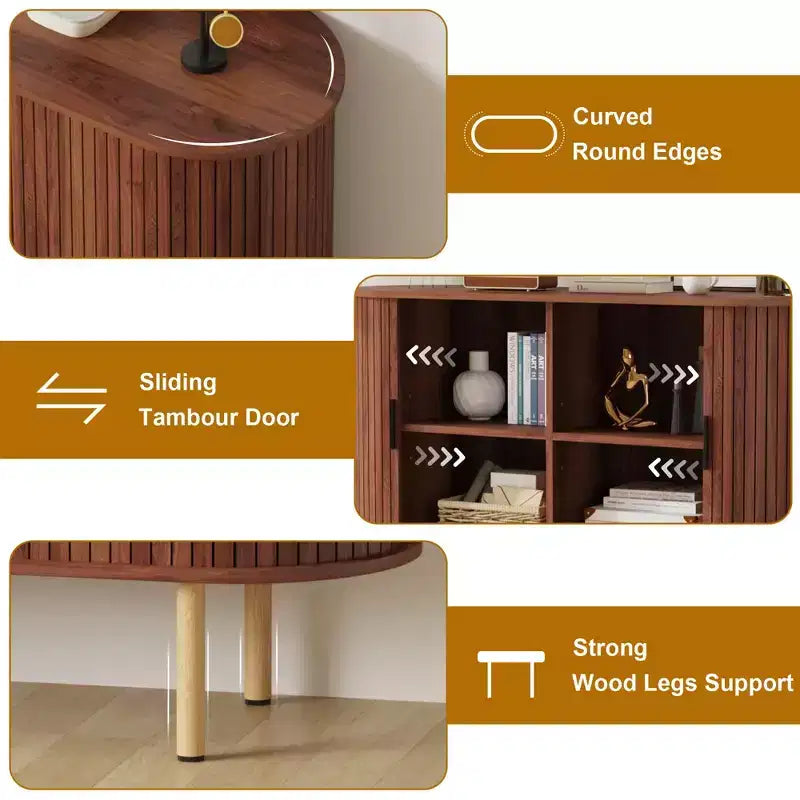 Buffet de rangement de cuisine moderne du milieu du siècle de 47" avec porte coulissante