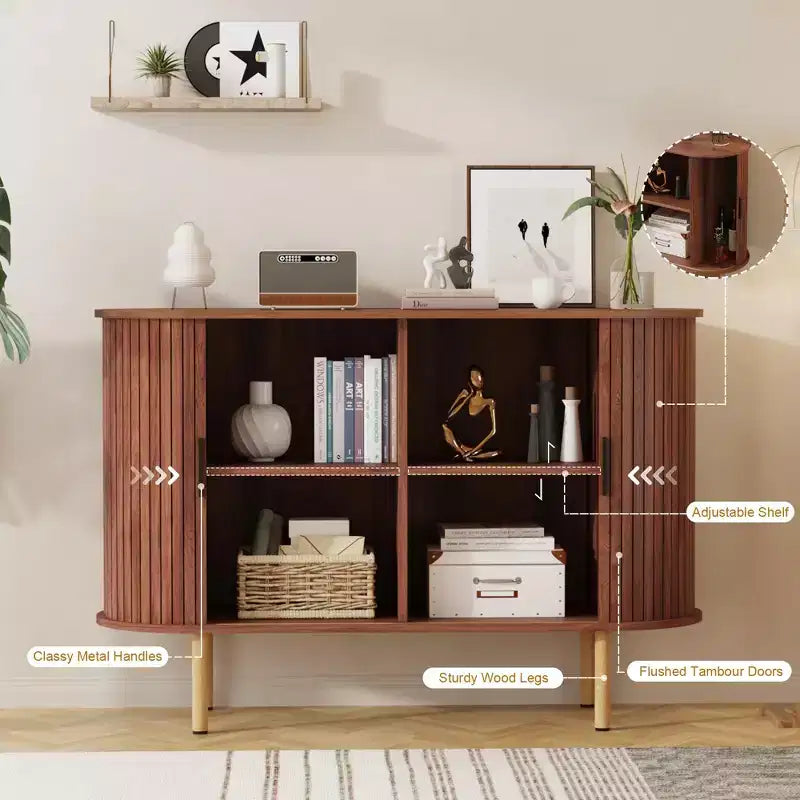 Buffet de rangement de cuisine moderne du milieu du siècle de 47" avec porte coulissante