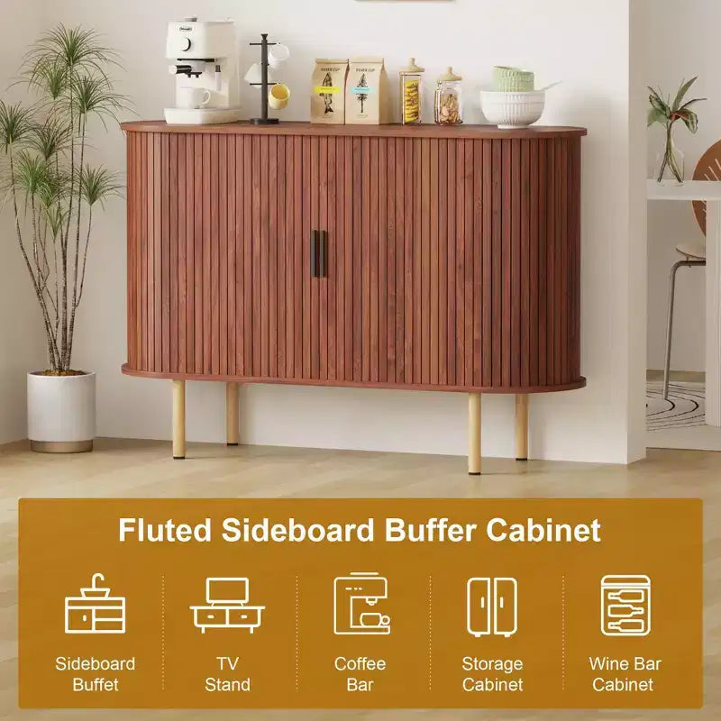Buffet de rangement de cuisine moderne du milieu du siècle de 47" avec porte coulissante